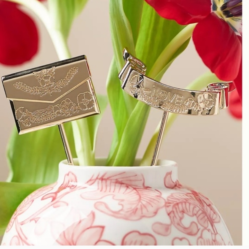 NWT Gold Floral Envelope and Love Sign Decorative Picks